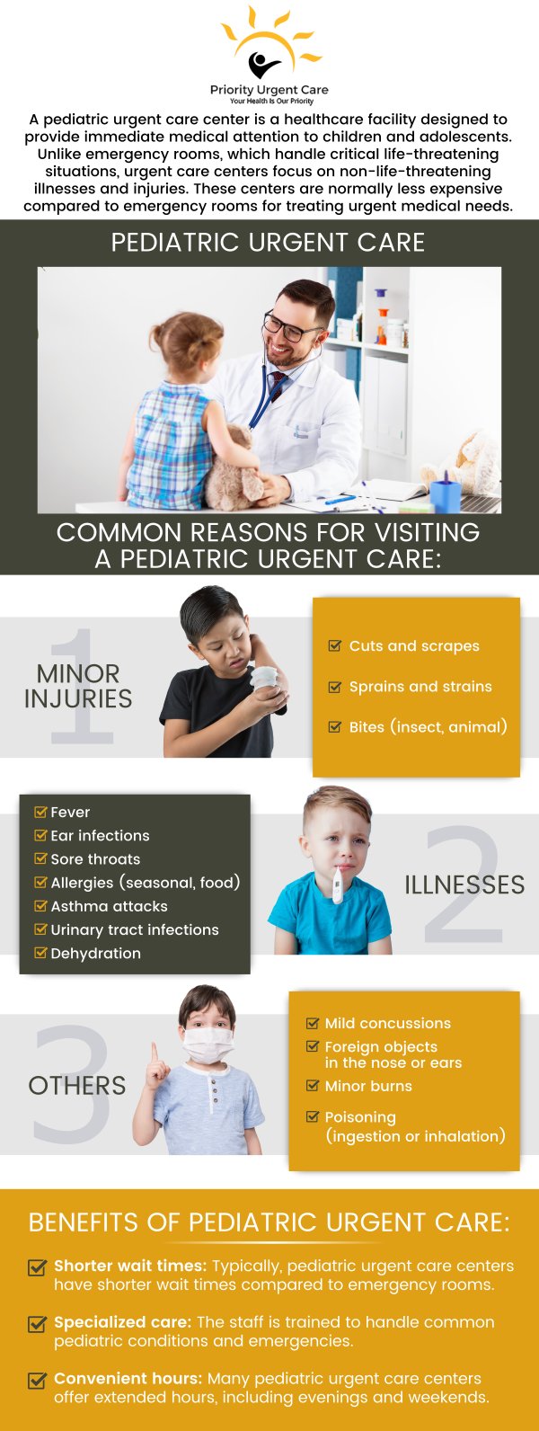 Preparing for your child’s visit can help make the experience smoother and less stressful. At Priority Urgent Care & Walk-In Clinic, bringing identification, insurance details, and health information ensures timely care, while a comfort item can help your child feel more at ease. Arriving a little early allows time for paperwork and helps your child settle in. Our compassionate team is here to provide supportive care that keeps both you and your child comfortable throughout the visit. For more information, please contact us today. We have convenient locations to serve you in Cromwell CT, East Haven CT, Ellington CT, Newington, CT, Oxford, CT, Unionville CT and Wallingford, CT. Preparing for your child’s visit can help make the experience smoother and less stressful. At Priority Urgent Care & Walk-In Clinic, bringing identification, insurance details, and health information ensures timely care, while a comfort item can help your child feel more at ease. Arriving a little early allows time for paperwork and helps your child settle in. Our compassionate team is here to provide supportive care that keeps both you and your child comfortable throughout the visit. For more information, please contact us today. We have convenient locations to serve you in Cromwell CT, East Haven CT, Ellington CT, Newington, CT, Oxford, CT, Unionville CT and Wallingford, CT.